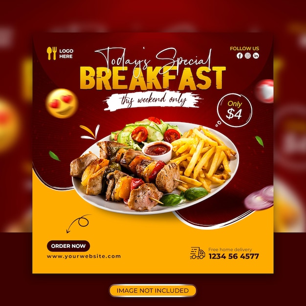 PSD restaurant menu and delicious fast food social media instagram post and web banner template premium