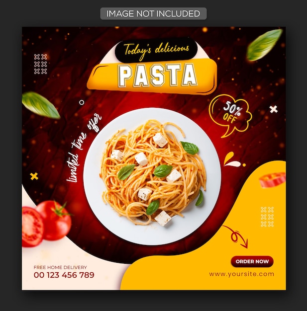 Menu del ristorante e deliziosi social media di pasta post promozionale e modello di banner web
