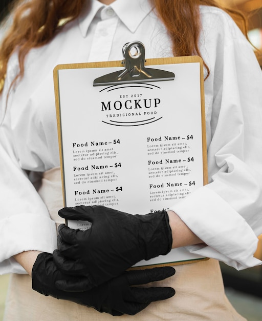 Restaurant menu mock-up on clipboard