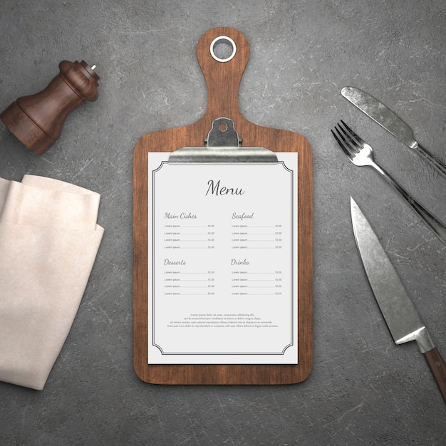 Menu del ristorante mockup