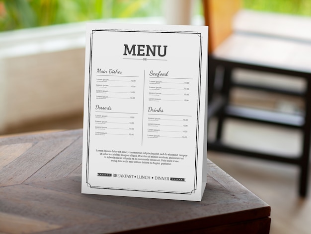 Mockup di menu del ristorante