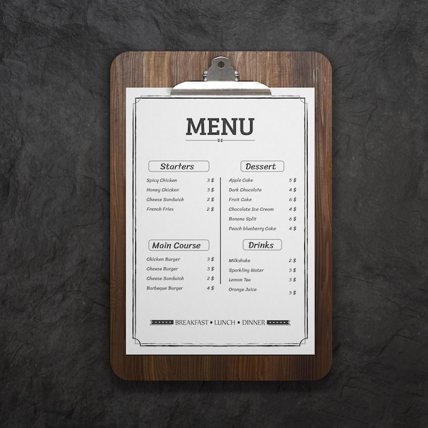 PSD menu del ristorante