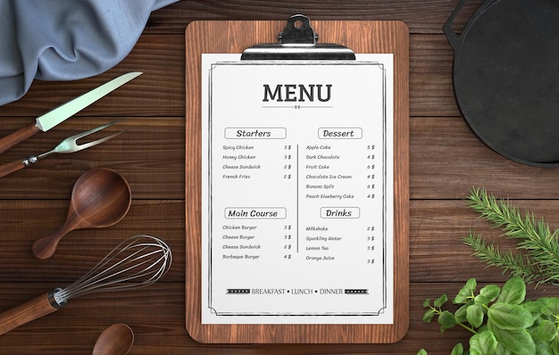 Restaurant menu mockup