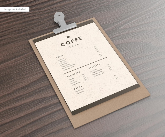 Mockup del menu del ristorante