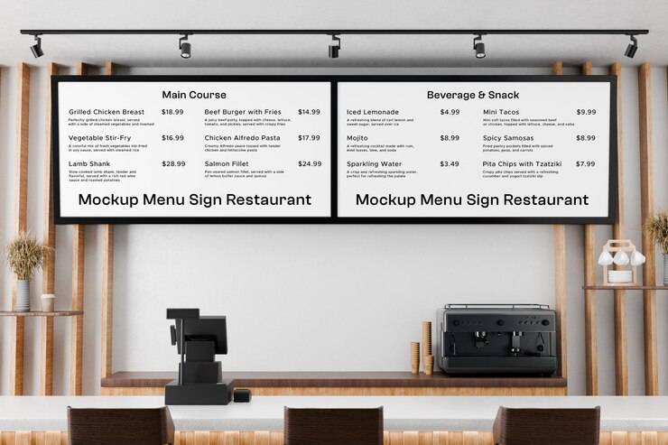 PSD restaurant menu sign mockup display food branding