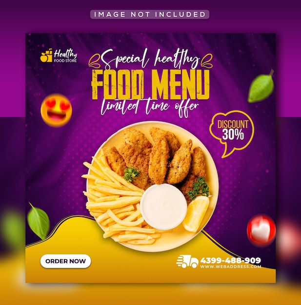 Restaurant menu social media promotion post and web banner template