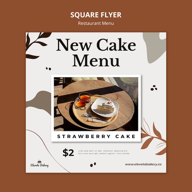 restaurant menu square flyer design template
