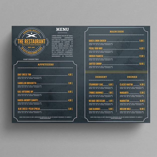 PSD modello di menu ristorante