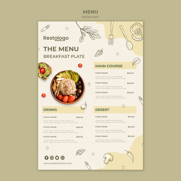 PSD modello di menu del ristorante