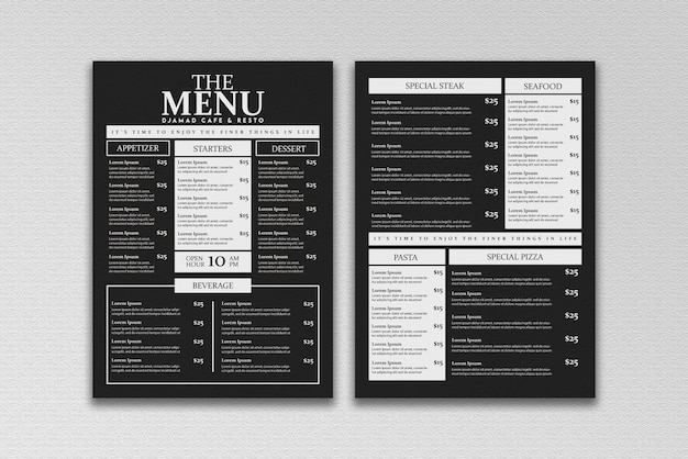 PSD modello di menu del ristorante