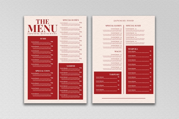 Modello di menu del ristorante