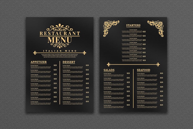 PSD modello di menu del ristorante