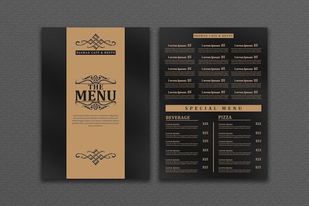 PSD modello di menu del ristorante