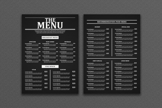 Modello di menu del ristorante