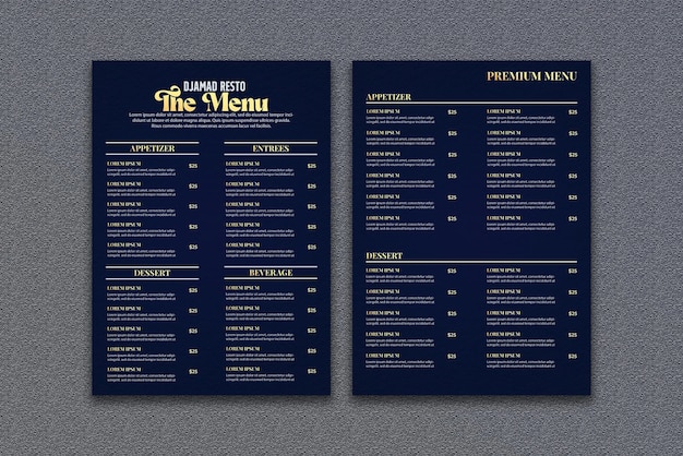 PSD modello di menu del ristorante