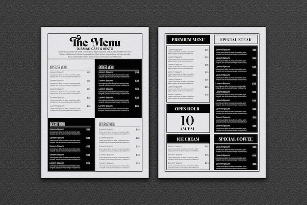 Modello di menu del ristorante