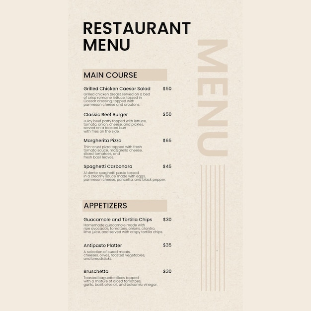 restaurant menu