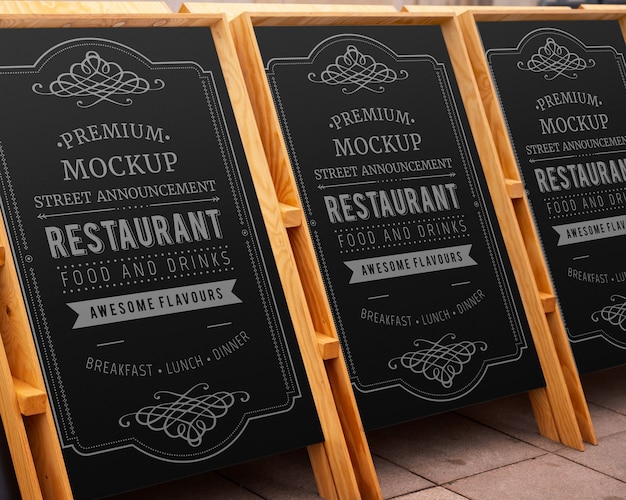 PSD restaurant outdoors promo blackboard mock-up