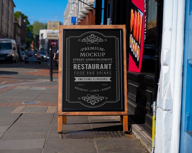 PSD restaurant outdoors promo blackboard mock-up