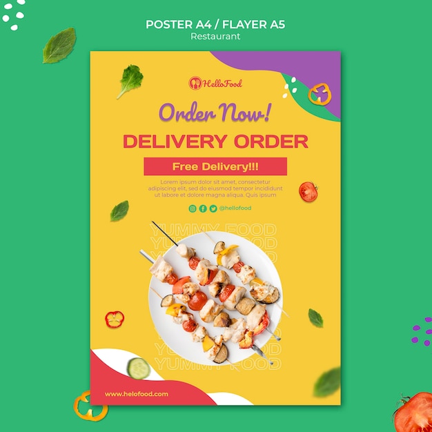 PSD restaurant print template with photo