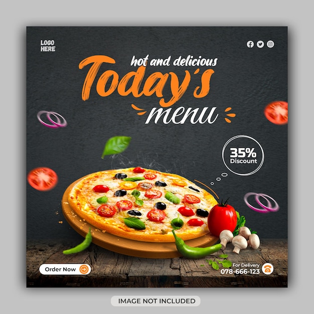 Modello di volantino per social media quadrato con menu di cibo promozionale del ristorante