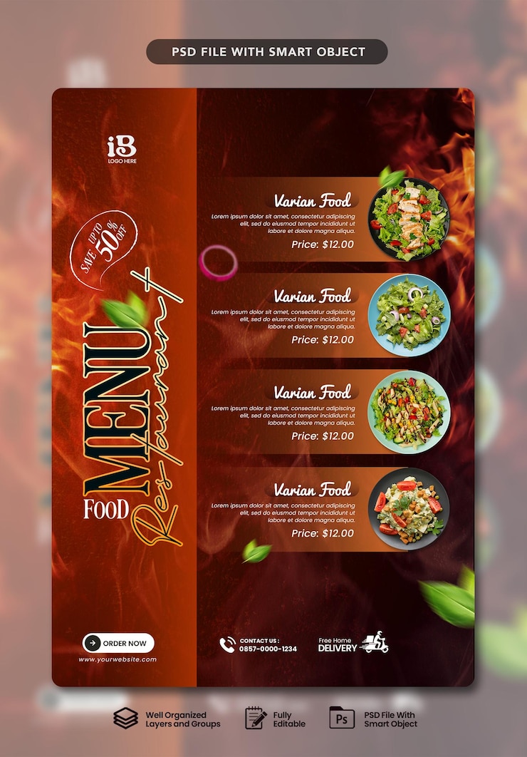 PSD restaurant social media post ontwerp template