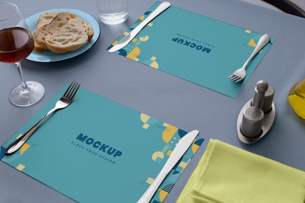 PSD restaurant table arrangement with placemat mock-up