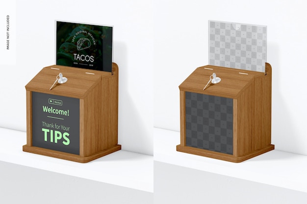 Restaurant tip box mockup, rechteraanzicht