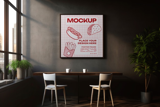 PSD restaurant wall poster mockup