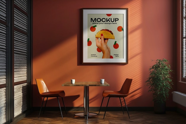 Restaurant wall poster mockup