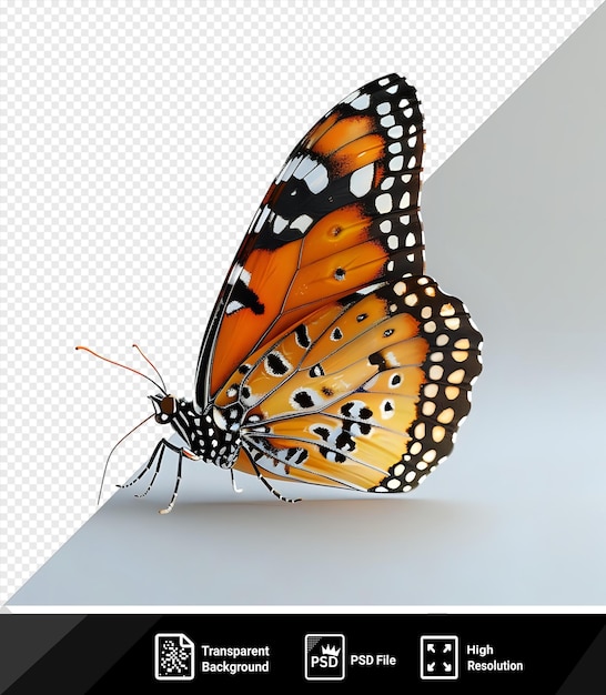 PSD a resting plain tiger butterfly presented on a grey background