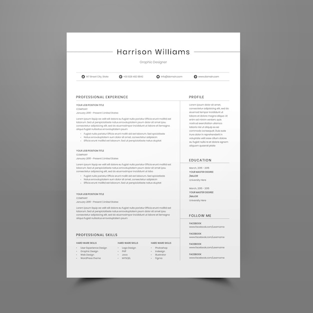 Resume or CV template editable 