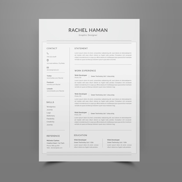 Resume or cv template editable