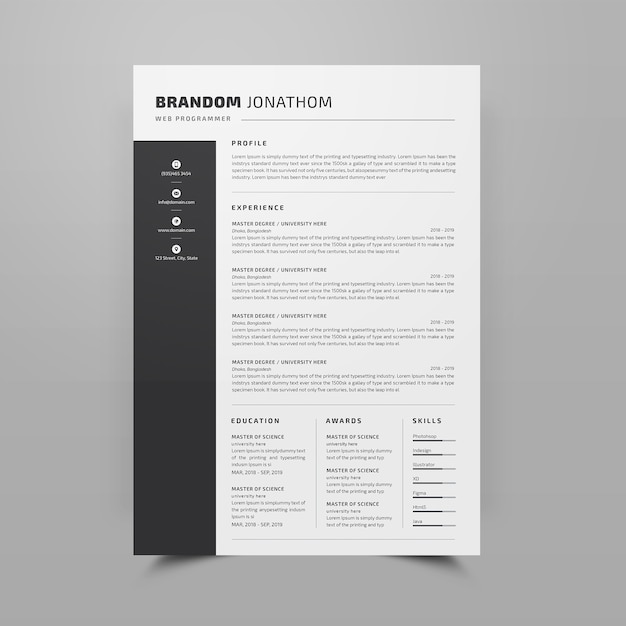 PSD resume cv template