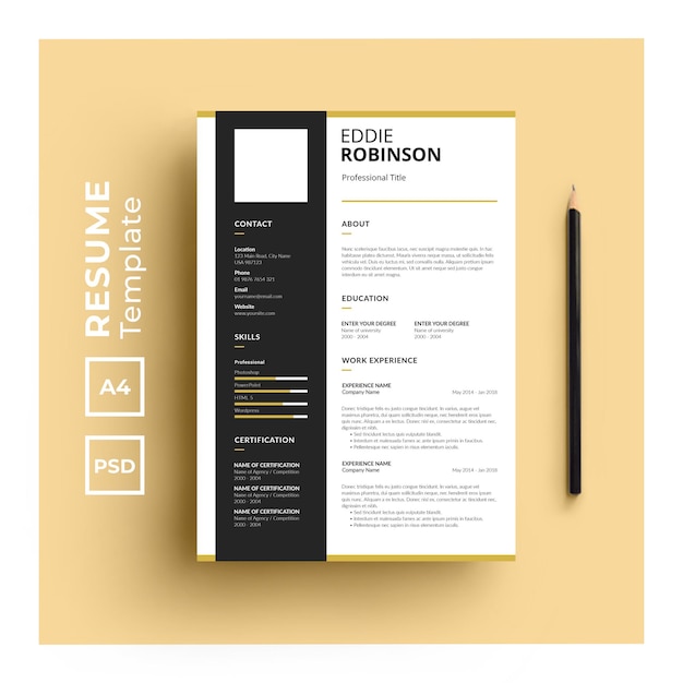 PSD resume template with minimalist design