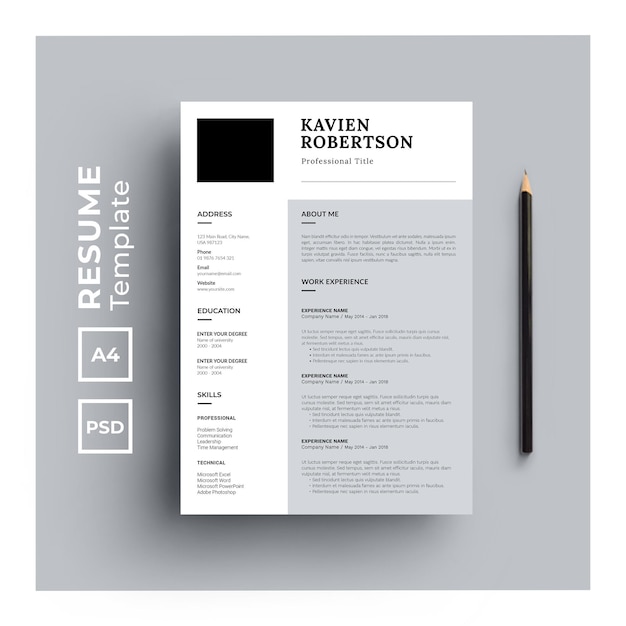 PSD resume template with minimalist design