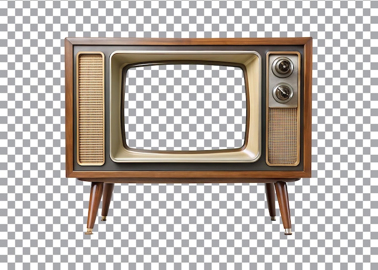 PSD retro 1960s television frame with transparent background