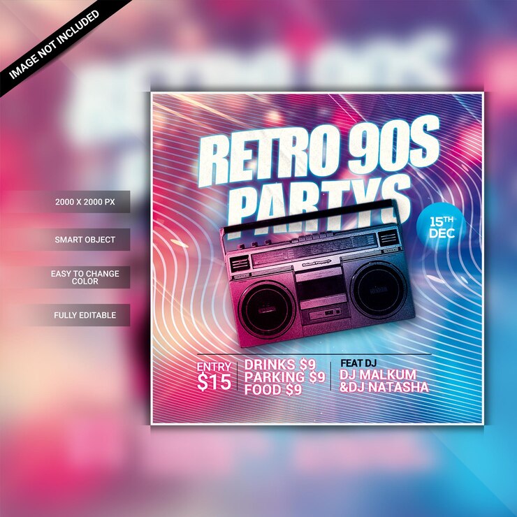 PSD retro 90s party flyer