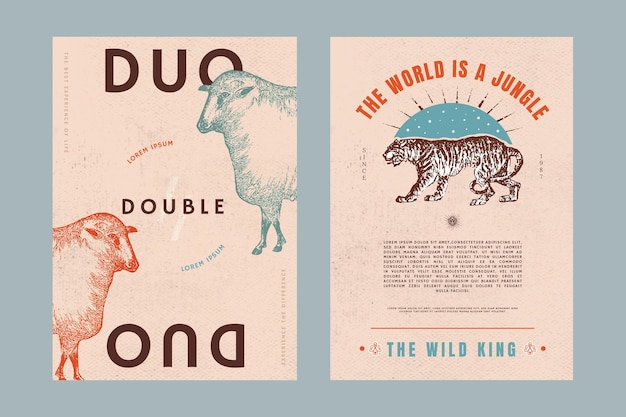 retro animal poster psd editable template set