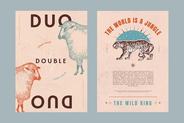 Retro animal poster psd editable template set