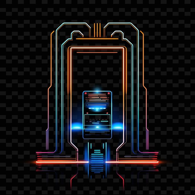 PSD retro arcade borderline design neon lines style arcade cabin png y2k shapes transparent light arts