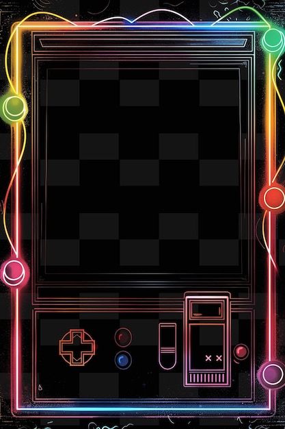 PSD retro arcade frame art met joystick en pixelated game char y2k shape creatief tekenbord decor