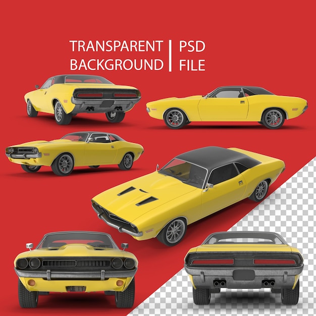 PSD retro car yellow png