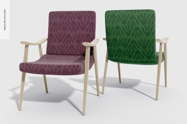 PSD retro chairs mockup, front and back view