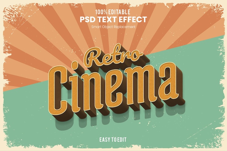 PSD retro cinema old vintage retro pop up 3d efekt tekstowy