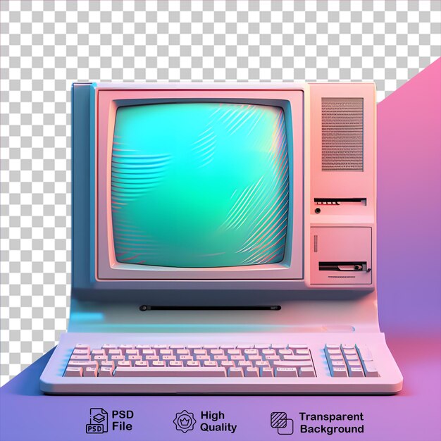 PSD retro computer illustratie geïsoleerd op transparante achtergrond inclusief png-bestand