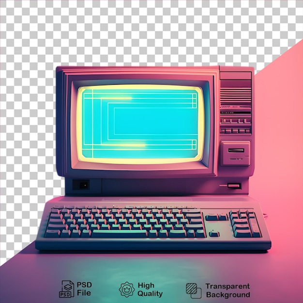PSD illustrazione retro del computer isolata su sfondo trasparente include file png