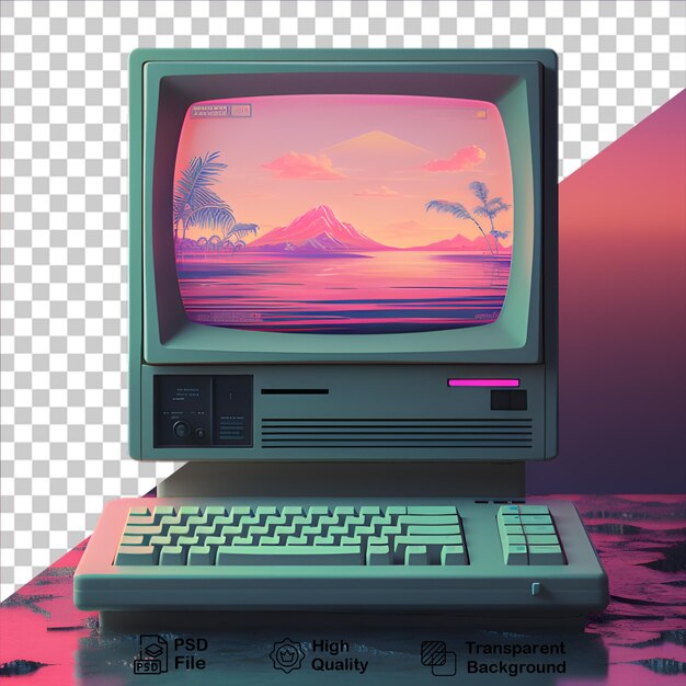 PSD retro computer illustration isolated on transparent background include png file