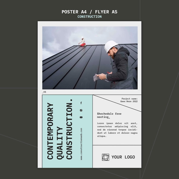 PSD retro construction project poster template
