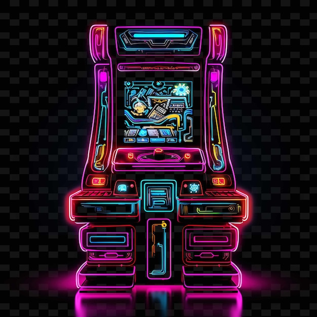 PSD retro cyberpunk levendige neonlijnen old school arcade machine png y2k vormen transparant licht kunst